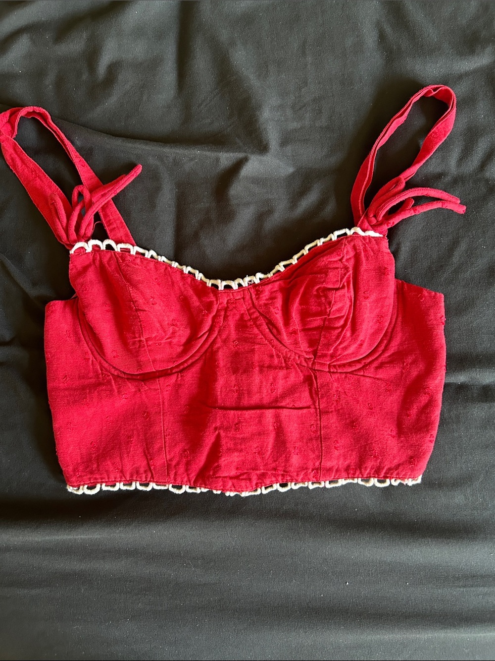 West of Melrose Red Cropped Bustier Top with White Trim Women’s XS